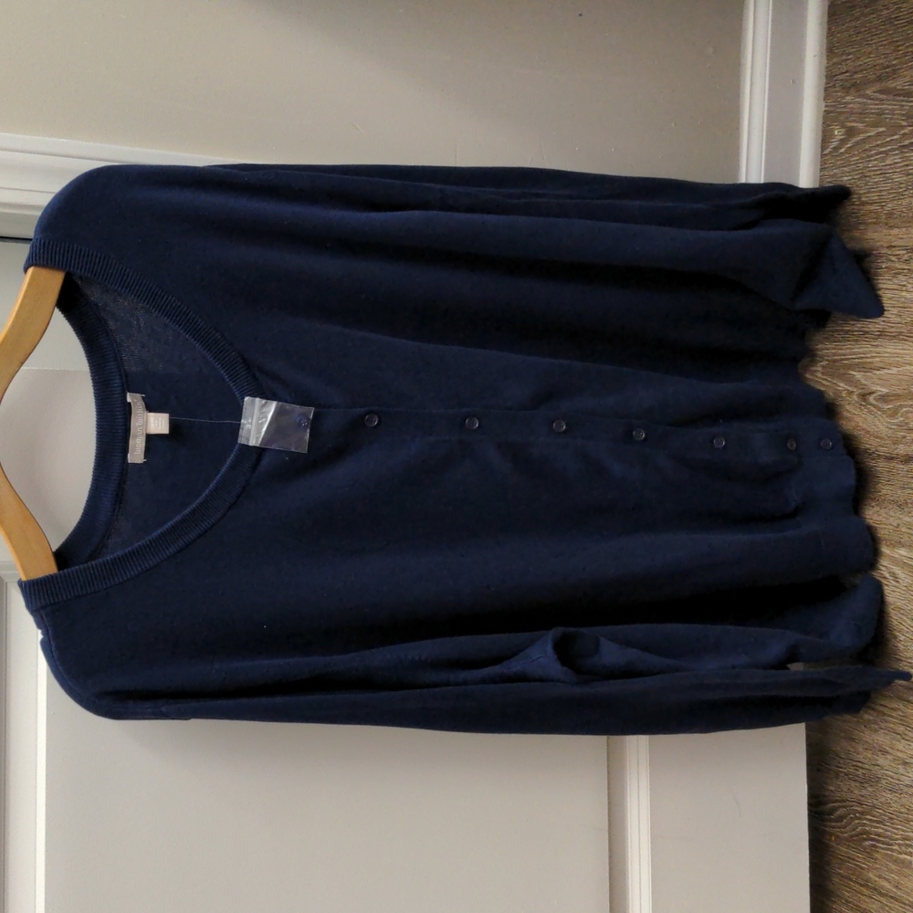 NWOT Size 38/40 5X Woman Within 100% Cotton True Navy Blue Cardigan Sweater